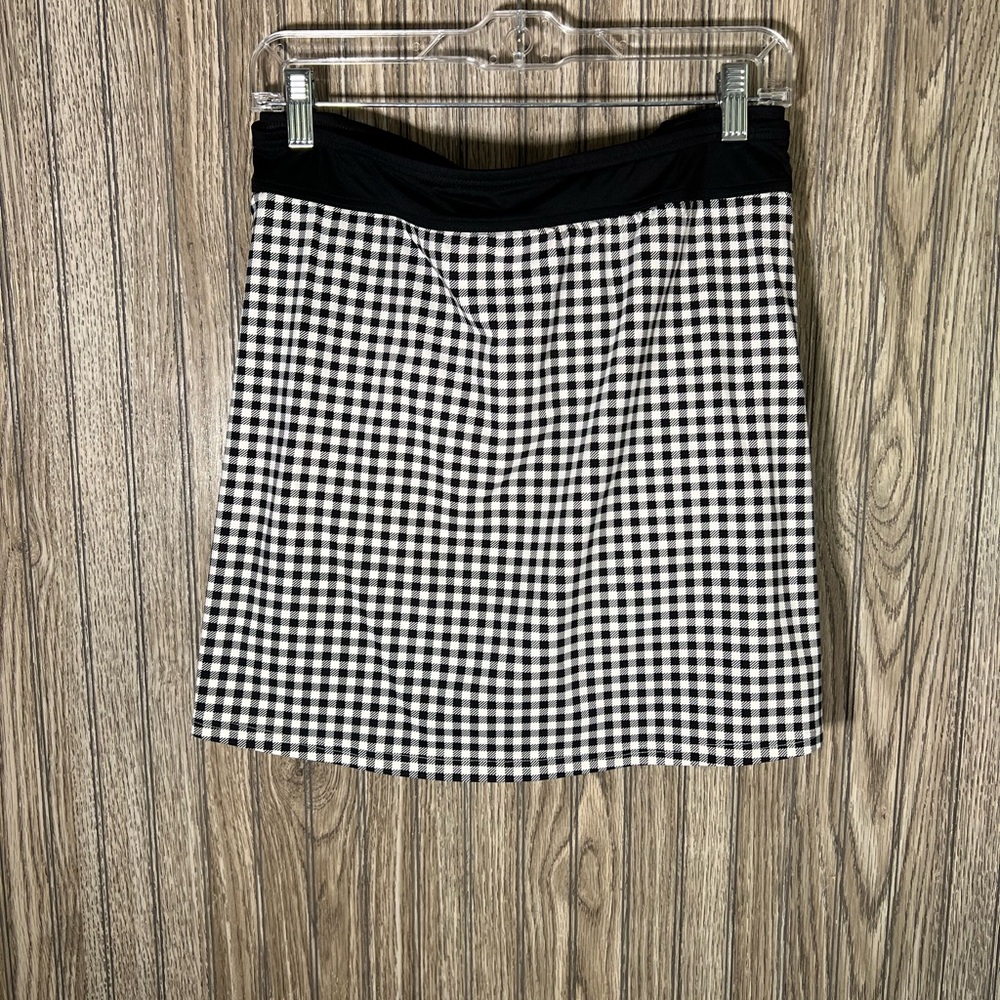 Plus Size B&W Gingham Print Mini Skirt Skort Swim Bottoms